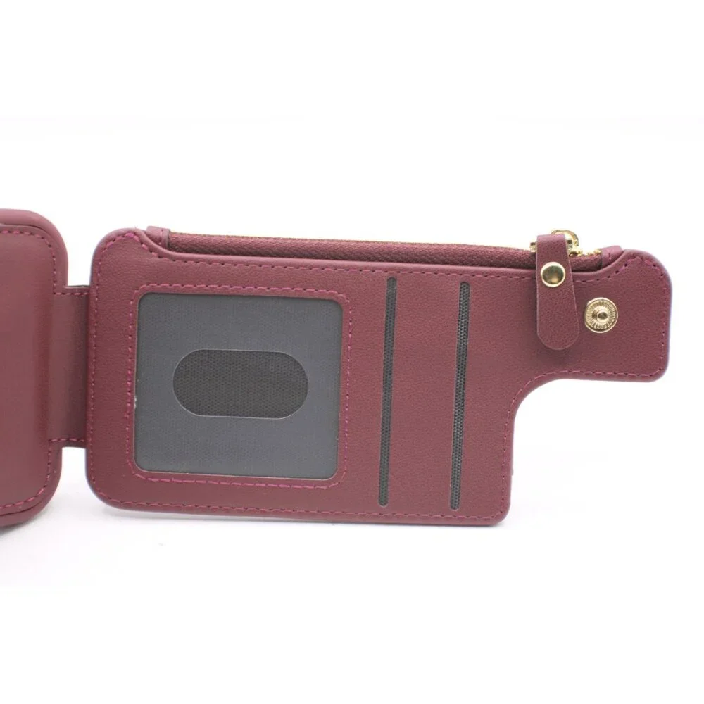 iPhone 12 Wallet Phone Case Zip Pocket Card Holders Burgundy Wine Protective NEW